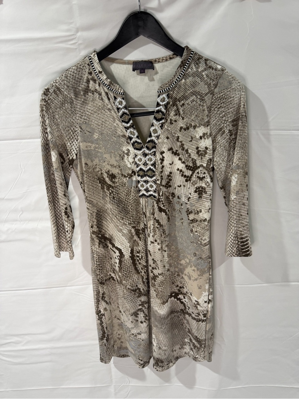 Hale Bob Snake-Print V-Neck Tunic Dress in Neutral Tones